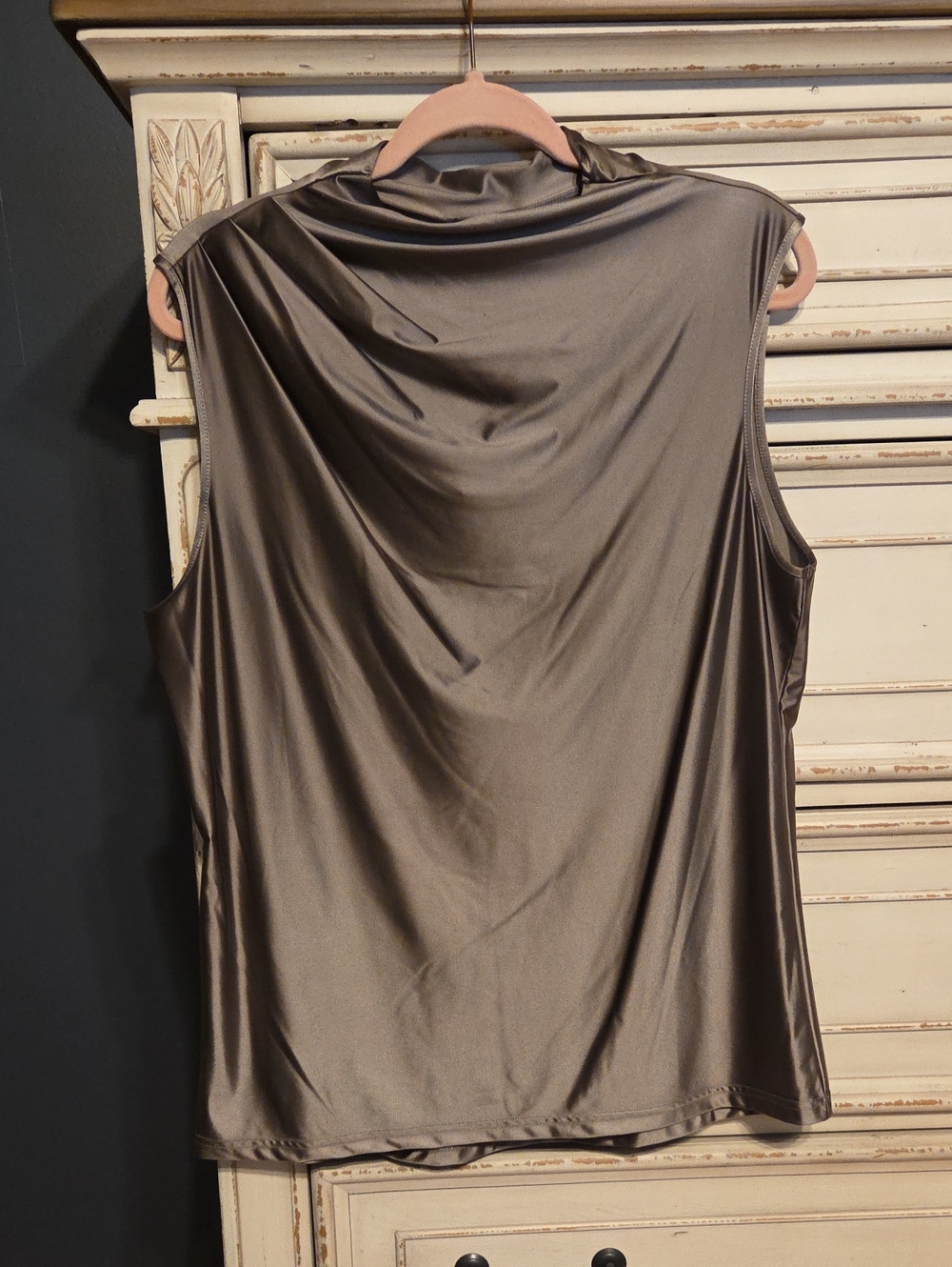 Lysse Satin-Look Cowl Neck Tank - Metallic Brown